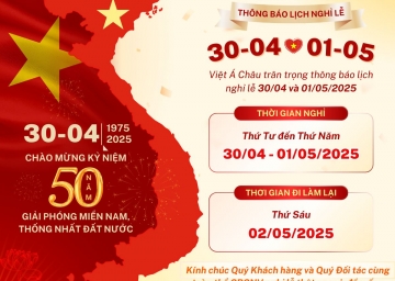 THÔNG BÁO NGHỈ LỄ 30/04 & 01/05/2025